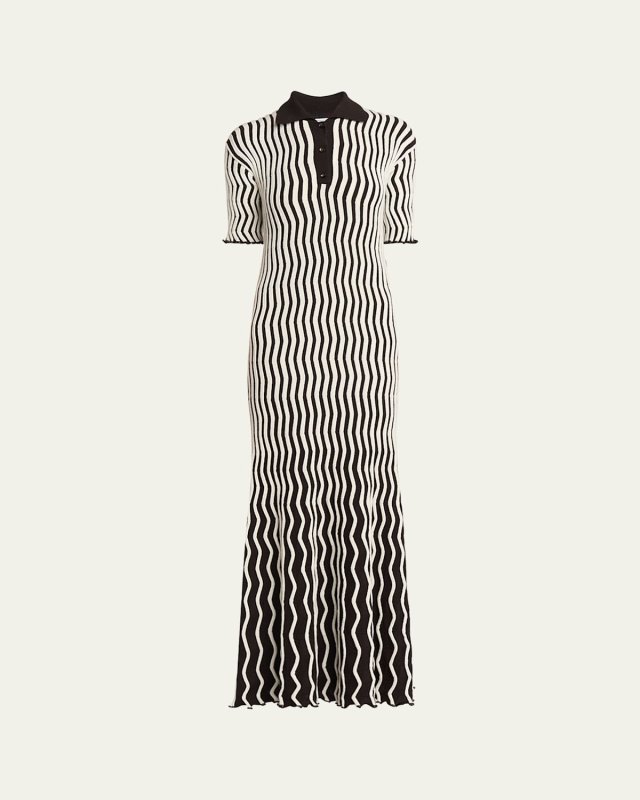 Squiggly Stripe Long Polo Wool Dress